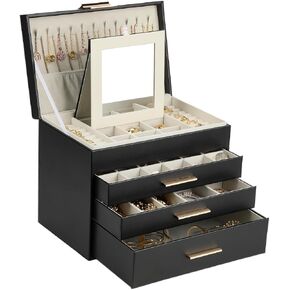 صناديق مجوهرات BOOVO للنساء، منظم مجوهرات من 5 طبقات مع شماعة قلادة وأدراج، صندوق مجوهرات كبير للأقراط والقلائد وهدايا تخزين الأساور للنساء والفتيات (أسود، 5 طبقات) in Kuwait