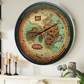 ساعة حائط THE GEARS CLOCK دائرية مع تروس متحركة حقيقية بخط برتغالي أسود عتيق (18 بوصة (45 سم)) in Kuwait