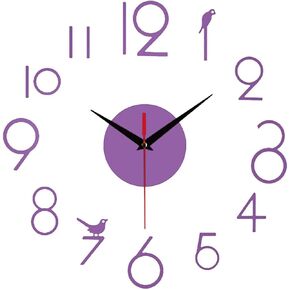Frameless DIY Wall Clock, Large Modern 3D On Wall Clock, Silent Non Ticking, Funky Wall Sticker Clock For Living Room Kitchen Bedroom Office Home Decor (Purple) in Kuwait