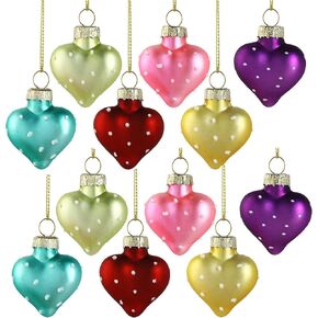 12pcs Valentines Heart Glass Ornaments 1.7in Hand-Blown Glass Heart Ornaments for Tree Mini Romantic Love Hearts Decoration for Wedding, Party, Anniversary, for Women in Kuwait