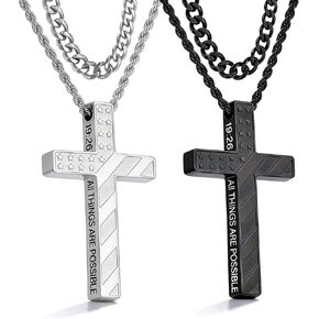 4 PCS American Flag Cross Necklace for Men, Stainless Steel Layered Pendant Chains with Bible Verse, Ideal for Communion, Confirmation, Father’s Day, Independence Day, Patriotic Christian Gift for Men in Kuwait