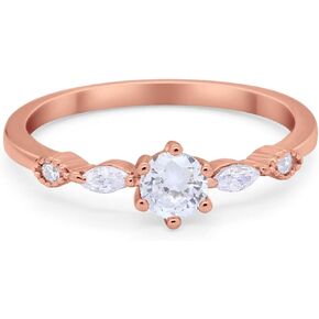 شركة بلو أبل الحد الأدنى 5 مم مكعب زركونيا دائري صغير الحجم على طراز آرت ديكو خاتم ماركيز ستايل كلاسيكي خاتم بيان خواتم خطوبة الزفاف للنساء 925 هدايا من الفضة الاسترليني لها in Kuwait