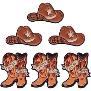 6 Pack Cowboy Hat Brooches Pins Lapel Enamel Pin Western Cowgirl Boots Hat Party Favors for Clothing Bag Jewelry Gift in Kuwait