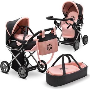 عربة أطفال قابلة للتحويل مع دمية الطفل مع حاملة ساريت السفر القابلة للإزالة للأطفال الصغار يلعبون 25 بوصة قابلة للتعديل عربة عربات التي تجرها الدواب مع المظلة وسلة التخزين ، والأزرق in Kuwait