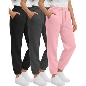 3 Pack Girls' Sweatpants Athletic Drawstring Active Joggers Kids Casual Pants with Pockets for Teen in Kuwait