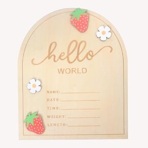 KOJIN Strawberry Wooden Hello World Sign, 6.9 x 5.8 x 0.125 inches, Rustic Newborn Welcome Sign, Fruit Theme, Tabletop Mount, Wood Material, DECORATIVE SIGNAGE in Kuwait