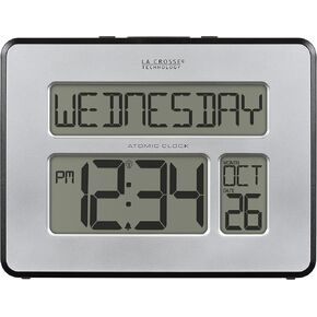 La Crosse Technology 513-1419B Silver Atomic Full Calendar Clock with Extra Large Digits in Saudi Arabia