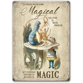 Agedsign Alice in Wonderland Poster, Vintage Metal Tin Sign Magical Solution Quotes Decor Gifts for Girls Living Room Party Decorations 12 x 8 inches in Kuwait