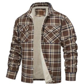 Winter Jacket for Men Plaid Button Fleece Lined Long Sleeve Flannel Shirt Mens Sherpa Warm Coat Casual Fashion Clothes in Kuwait