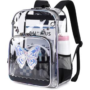 حقيبة ظهر شفافة للمدرسة، حقيبة كتب شفافة للفتيات، حقيبة ظهر شفافة من مادة PVC شديدة التحمل، فراشة وردية in Kuwait