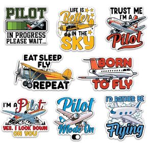 Pilot Sticker 8 Pcs (Large Size) Vinyl Stickers Laptop Waterproof Decal for Car Bumper Water Bottle Notebook Luggage Window Party Birthday Decorations - Size 4 Inches in Kuwait