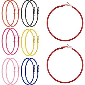 7 Pairs 80s Earrings for Women Pink Hoop Earrings Colored Hoop Earring Multiple Colors Large Hoops Earring for Women for 80's Costume Dancing Outfit Glow Party Accessory Music Festivals in Kuwait