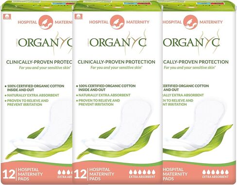 Organyc Hospital Postpartum Pads, 100% Certified Organic Cotton Pads for Women, Large Pads for First Days After Delivery, 12 Counts in Kuwait