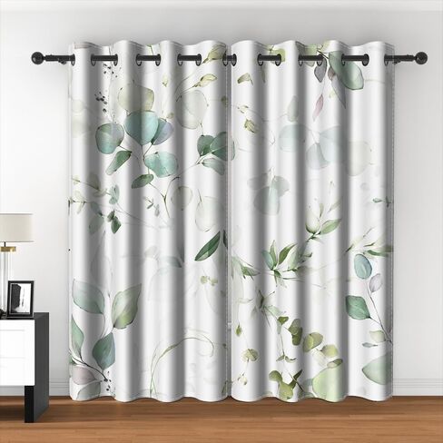 Eucalyptus Leaf Blackout Curtains Abstract Green Watercolor Sage Vine Leaves Botanical Insulated Thermal Drapes for Living Room Bedroom Darkening Curtain 42x63 Inch,2 Panels in Kuwait