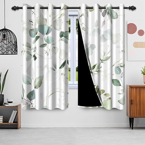 Eucalyptus Leaf Blackout Curtains Abstract Green Watercolor Sage Vine Leaves Botanical Insulated Thermal Drapes for Living Room Bedroom Darkening Curtain 42x63 Inch,2 Panels in Kuwait