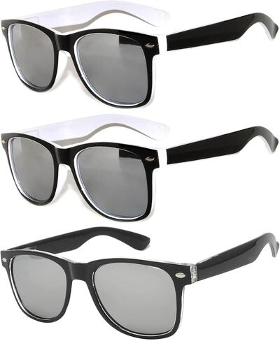 OWL Retro 80's 2 Tone Frame Vintage النظارات الشمسية عدسات مرآة كاملة 3 عبوات in Saudi Arabia