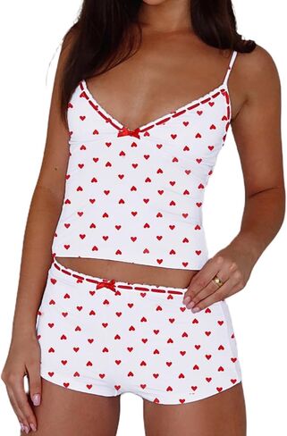 XBTCLXEBCO Sexy Pajama Sets for Women Fitted V Neck Cami Tank Top and Shorts Set Bow Front 2 Piece Sleeveless Pjs Sleepwear in Saudi Arabia