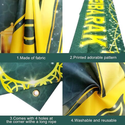 كاتشون ، ديكورات لافتة مبارك - كبيرة ، 120 × 20 بوصة | ديكورات العيد الخضراء للمنزل | عيد مبارك علامة ، عيد مبارك خلفية ، عيد مبارك ديكورات للمنزل | ديكورات العيد في الهواء الطلق in Kuwait