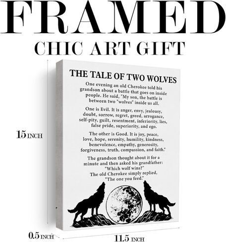 Inspirational Wall Art Decor Motivational Poster Framed Painting Print the Tale of Two Wolves Quote Canvas Artwork for Home Office Decor 12 X 15 Inch in Kuwait