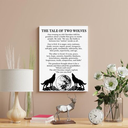 Inspirational Wall Art Decor Motivational Poster Framed Painting Print the Tale of Two Wolves Quote Canvas Artwork for Home Office Decor 12 X 15 Inch in Kuwait