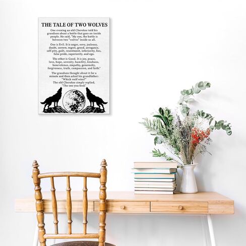 Inspirational Wall Art Decor Motivational Poster Framed Painting Print the Tale of Two Wolves Quote Canvas Artwork for Home Office Decor 12 X 15 Inch in Kuwait