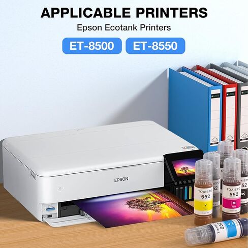 552 زجاجات إعادة تعبئة الحبر بديلة لزجاجات الحبر Epson T552 التي تعمل مع ET-8550 ET-8500 ET8550 ET8500 8550 8500، 6 عبوات (صبغة سوداء، صبغة ملونة) in Kuwait