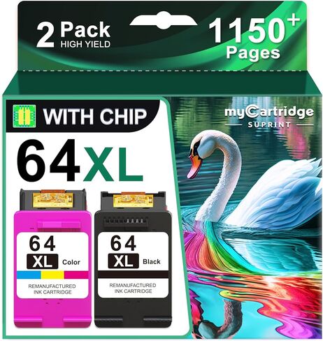 مجموعة خرطوشة حبر myCartridge SUPRINT 64XL بديلة لحبر HP 64 64XL خرطوشة حبر سوداء وملونة تعمل مع Envy Photo 7855 7155 7858 7800 6255 حبر طابعة Tango hp 64 in Kuwait
