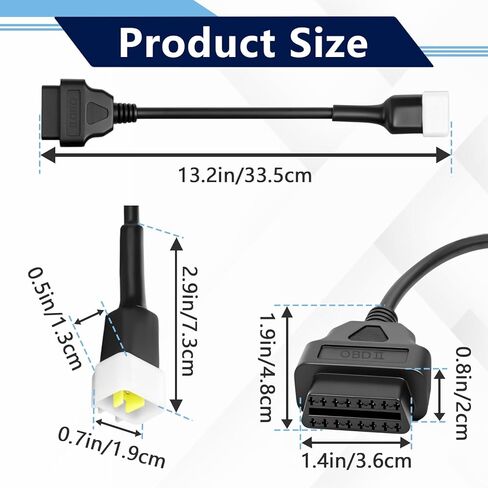 2Pcs OBDII 6Pin to 16Pin Diagnostic Cable for Delphi, Motorcycle 6 Pin to 16Pin Adapter OBD2 Connector for Delphi and Suzuki in Kuwait