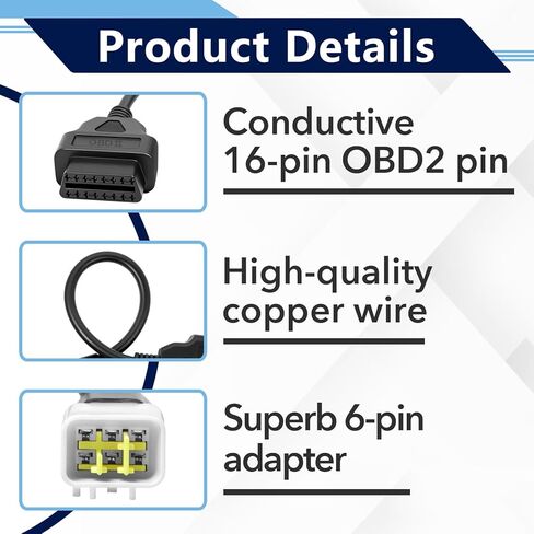 2Pcs OBDII 6Pin to 16Pin Diagnostic Cable for Delphi, Motorcycle 6 Pin to 16Pin Adapter OBD2 Connector for Delphi and Suzuki in Kuwait