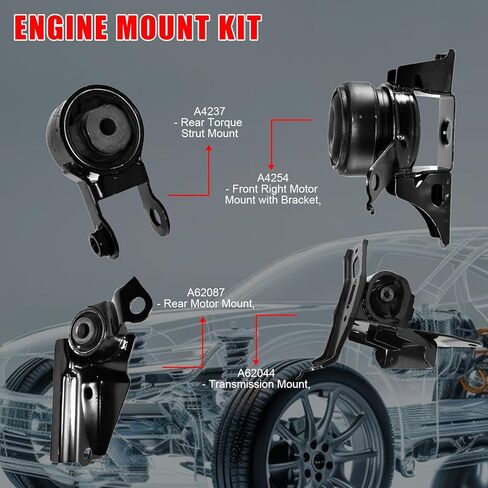 4Pcs Engine Motor & Transmission Mount Kit Compatible with Toyota Yaris 2006-2011 & 2015-2017 1.5L, Replace# A4254 A62087 A62044 A4237 in Kuwait