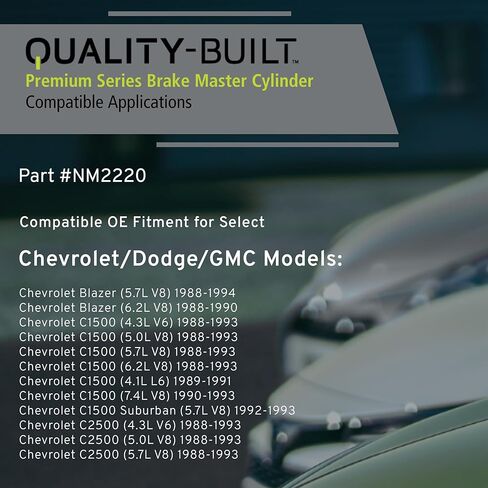 QUALITY-BUILT Premium Brake Master Cylinder with Reservoir NM2220 - Compatible with 1988-1994 Chevrolet/Dodge/GMC (Blazer,C1500,C1500 Suburban,C2500,C2500 Suburban,C3500,Jimmy,K1500,K1500 Suburban) in Kuwait