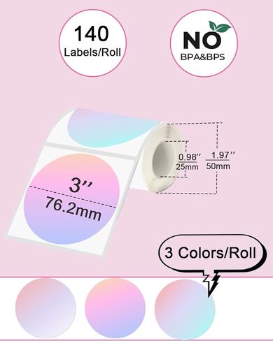 3×3 Round Thermal Labels, Thermal Printer Labels use for Barcode, Shipping, Customized, Circle Direct Thermal Stickers Label for Printer, 140PCS/ 1 Roll, 3 inch, Dreamy Purple in Saudi Arabia
