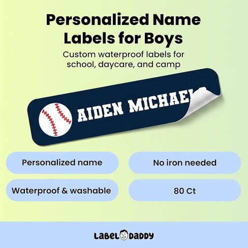 Label Daddy – Custom Small Sports Name Labels for Kids – Waterproof Personalized Labels for Shoes, Bottles, Lunch Boxes & School Supplies – Durable Peel-and-Stick Name Tags – Baseball Design - 80 Ct in Saudi Arabia
