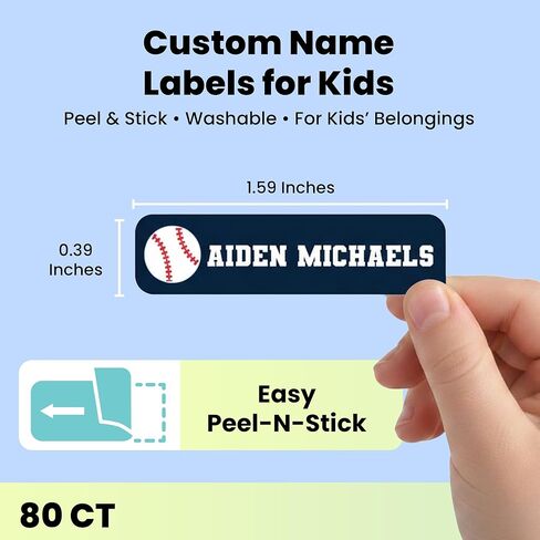 Label Daddy – Custom Small Sports Name Labels for Kids – Waterproof Personalized Labels for Shoes, Bottles, Lunch Boxes & School Supplies – Durable Peel-and-Stick Name Tags – Baseball Design - 80 Ct in Saudi Arabia