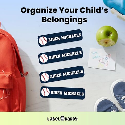 Label Daddy – Custom Small Sports Name Labels for Kids – Waterproof Personalized Labels for Shoes, Bottles, Lunch Boxes & School Supplies – Durable Peel-and-Stick Name Tags – Baseball Design - 80 Ct in Saudi Arabia