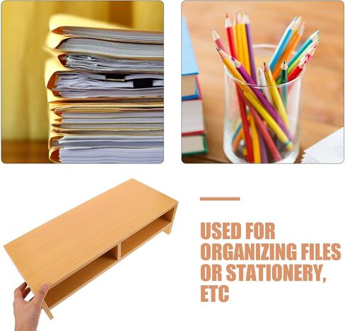 حامل شاشة كمبيوتر خشبي مزدوج الطبقة منظم رف سطح المكتب لمكتب المكتب مع لمسة نهائية كلاسيكية من الخشب الطبيعي in Kuwait