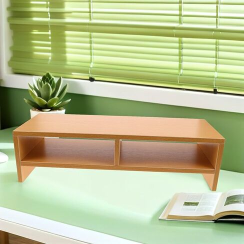 حامل شاشة كمبيوتر خشبي مزدوج الطبقة منظم رف سطح المكتب لمكتب المكتب مع لمسة نهائية كلاسيكية من الخشب الطبيعي in Kuwait