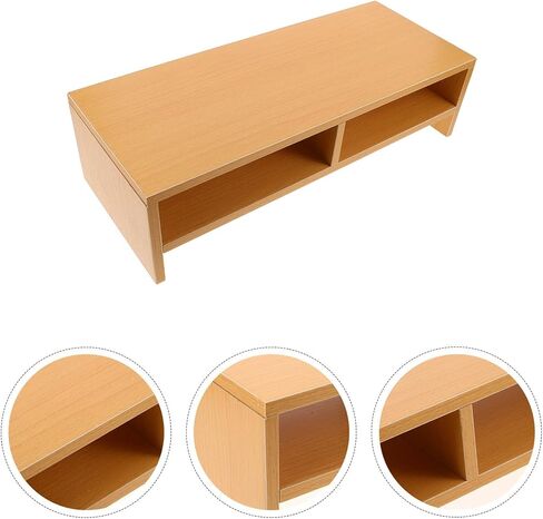 حامل شاشة كمبيوتر خشبي مزدوج الطبقة منظم رف سطح المكتب لمكتب المكتب مع لمسة نهائية كلاسيكية من الخشب الطبيعي in Kuwait