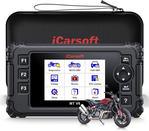 iCarsoft MT V6 لأداة تشخيص النظام الكامل للدراجات النارية الهندية والدراجة النارية والسيارة 2 في 1، قارئ رمز المحرك الماسح الضوئي obd2 مع 33+ اختبار نشط للمحرك، AutoVIN، اختبار البطارية، تحديث مجاني مدى الحياة in Saudi Arabia