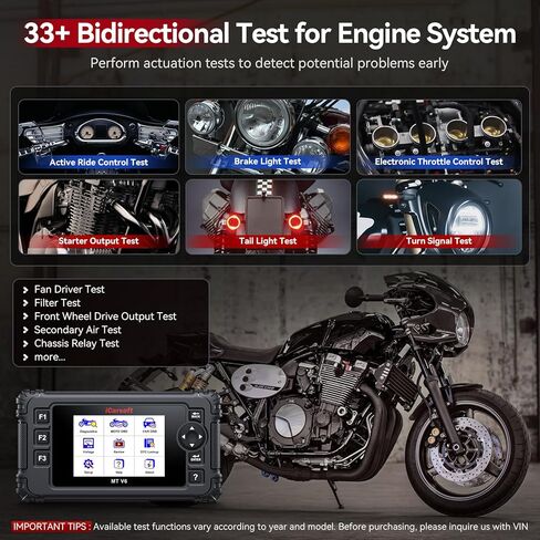 iCarsoft MT V6 لأداة تشخيص النظام الكامل للدراجات النارية الهندية والدراجة النارية والسيارة 2 في 1، قارئ رمز المحرك الماسح الضوئي obd2 مع 33+ اختبار نشط للمحرك، AutoVIN، اختبار البطارية، تحديث مجاني مدى الحياة in Saudi Arabia