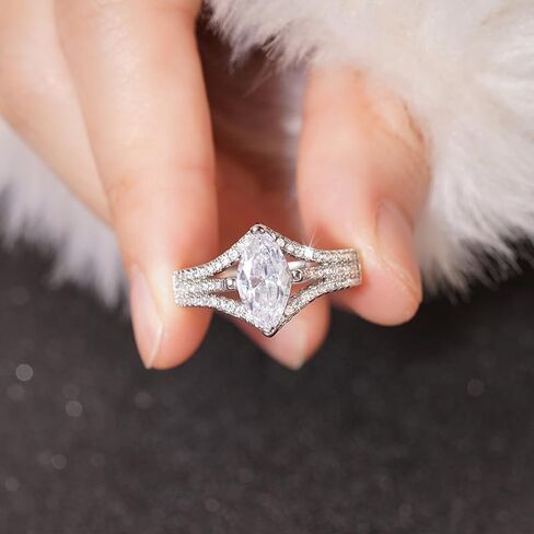 925 Sterling Silver Plated Shiny Moissanite Engagement Rings for Women's,Dainty Statement Promise Solitaire Marquise Cut CZ Wedding Bands Infinity Promise Ring Jewelry Gifts for Her Size 9# in Saudi Arabia