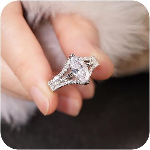 خواتم خطوبة مويسانيتي لامعة مطلية بالفضة الاسترليني عيار 925 للنساء، بيان أنيق وعد سوليتير ماركيز قص تشيكوسلوفاكيا فرق زفاف إنفينيتي وعد خاتم هدايا لها مقاس 9 # in Kuwait