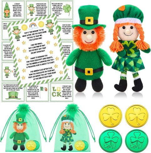 Shappy 1 Set Leprechaun Plush Boy Girl Toy St. Patrick's Day Plush Toy Doll with Shamrock Coins and Leprechaun Scavenger Hunt Letter St Patricks Day Decorations Irish Stuffed Decor (Boy) in Saudi Arabia