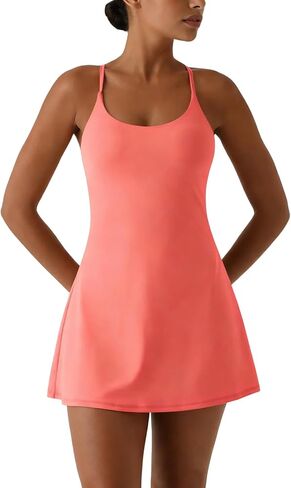 فستان تنس نسائي، فستان رياضي مع حمالة صدر مدمجة وجيوب قصيرة، فساتين تدريب الجولف للنساء in Kuwait