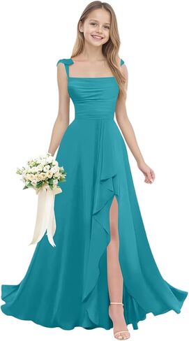 Junior Bridesmaid Dresses for Teen Girls Spaghetti Strap Chiffon Ruffles Wedding Guests Dresses in Saudi Arabia