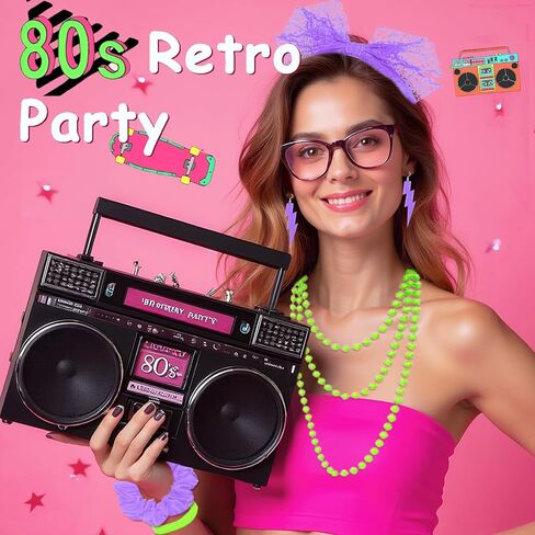 24Pcs 80s Neon Workout Costume Accessories Set Tutu Skirts 90s Headband 1980s Earrings for Women Necklace Silicone Bracelet Scrunchies Neon Outfit 80s Party in Kuwait