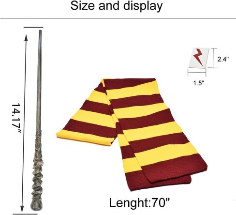 Cosplay Costume Props Accessories Gifts for Harry Birthday Party Magic Wand Eyeglass Frame Knit Scarf Necklace Set-A Plus in Kuwait