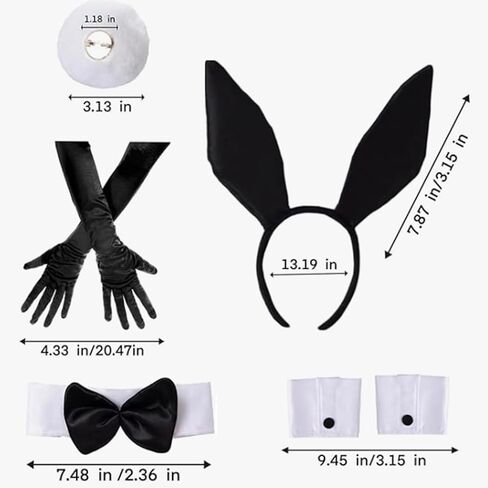 EVKILKJS Bunny Costume Set Bunny Accessories Rabbit Ear Headband Bow Tie Collar Long Gloves Costume Cuffs Tail for Easter Halloween in Kuwait