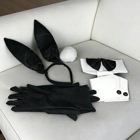 EVKILKJS Bunny Costume Set Bunny Accessories Rabbit Ear Headband Bow Tie Collar Long Gloves Costume Cuffs Tail for Easter Halloween in Kuwait