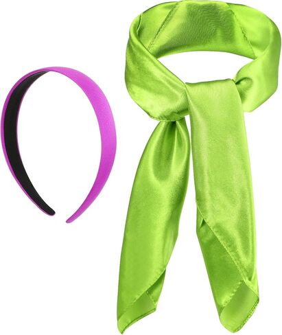 Jutom 2 Pcs 70s 60s Hippie Disco Costume Accessories for Women Boho Groovy Party Costume Set Headband Dangle Silk Scarf in Saudi Arabia